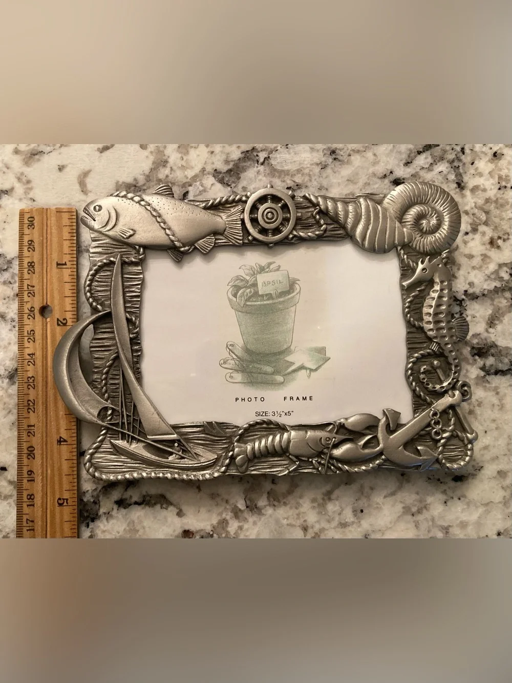 Vintage Pewter Nautical Picture Frame